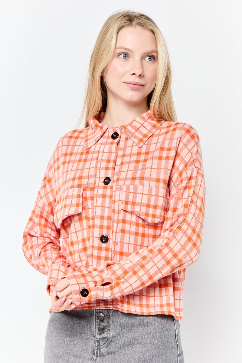 Asos Design Women Spread Collar Checkered Blouse, Multicolor  - Image 1