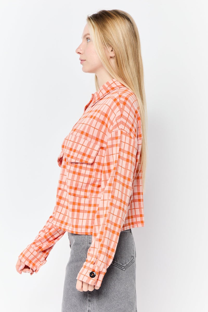 Asos Design Women Spread Collar Checkered Blouse, Multicolor  - Image 3