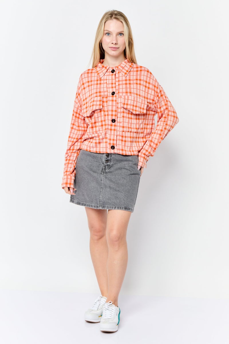 Asos Design Women Spread Collar Checkered Blouse, Multicolor  - Image 4