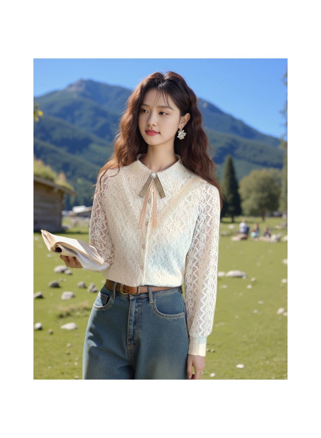Lace Blouse For Women - Elegant, Youthful Slimming Top (with Detachable Collar Flower, Suitable For Spring/autumn/winter) - Image 4