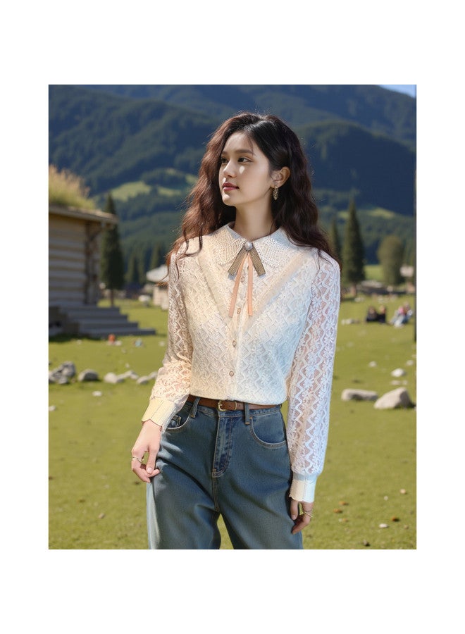 Lace Blouse For Women - Elegant, Youthful Slimming Top (with Detachable Collar Flower, Suitable For Spring/autumn/winter) - Image 2