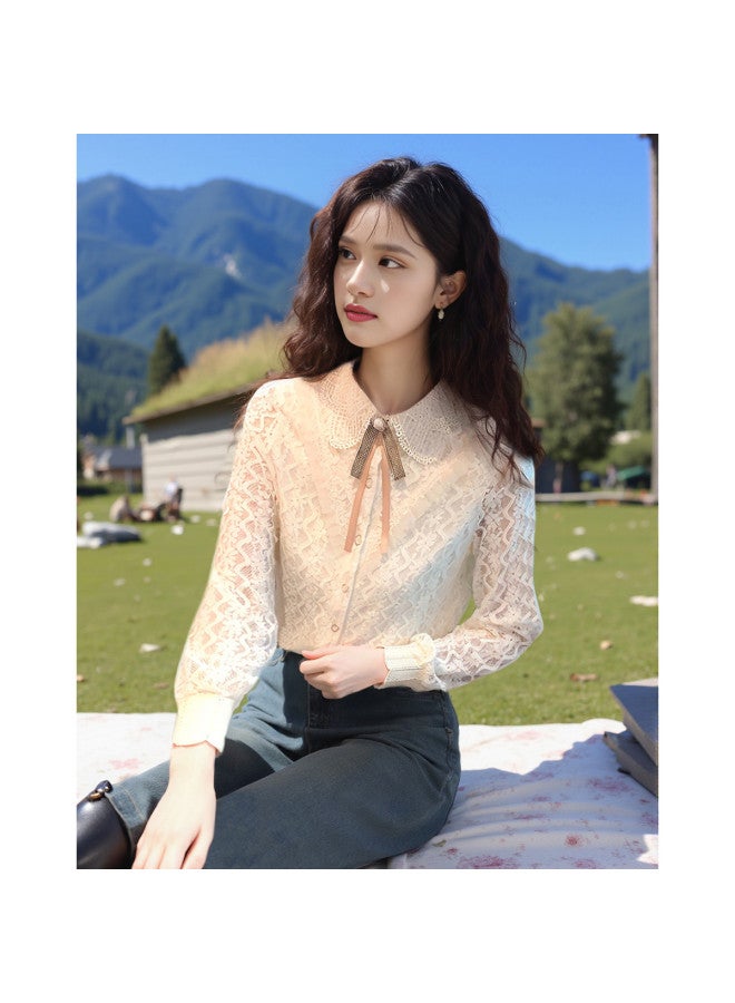 Lace Blouse For Women - Elegant, Youthful Slimming Top (with Detachable Collar Flower, Suitable For Spring/autumn/winter) - Image 3