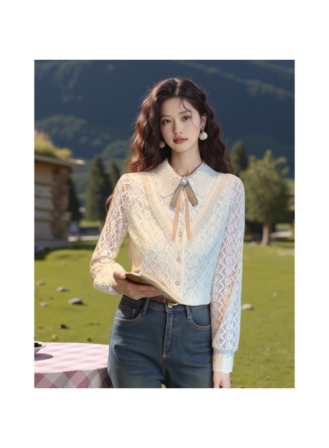 Lace Blouse For Women - Elegant, Youthful Slimming Top (with Detachable Collar Flower, Suitable For Spring/autumn/winter) - Image 5