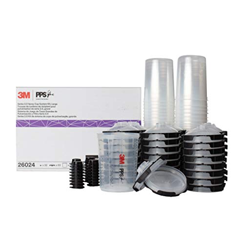 3M PPS 20 Spray Gun Cup Lids and Liners Kit 26024 Large 28 Ounces 200Micron Filter Use for Cars Furniture House and More 1 Paint Cup 50 Disposable Lids and Liners 32 Sealing Plugs