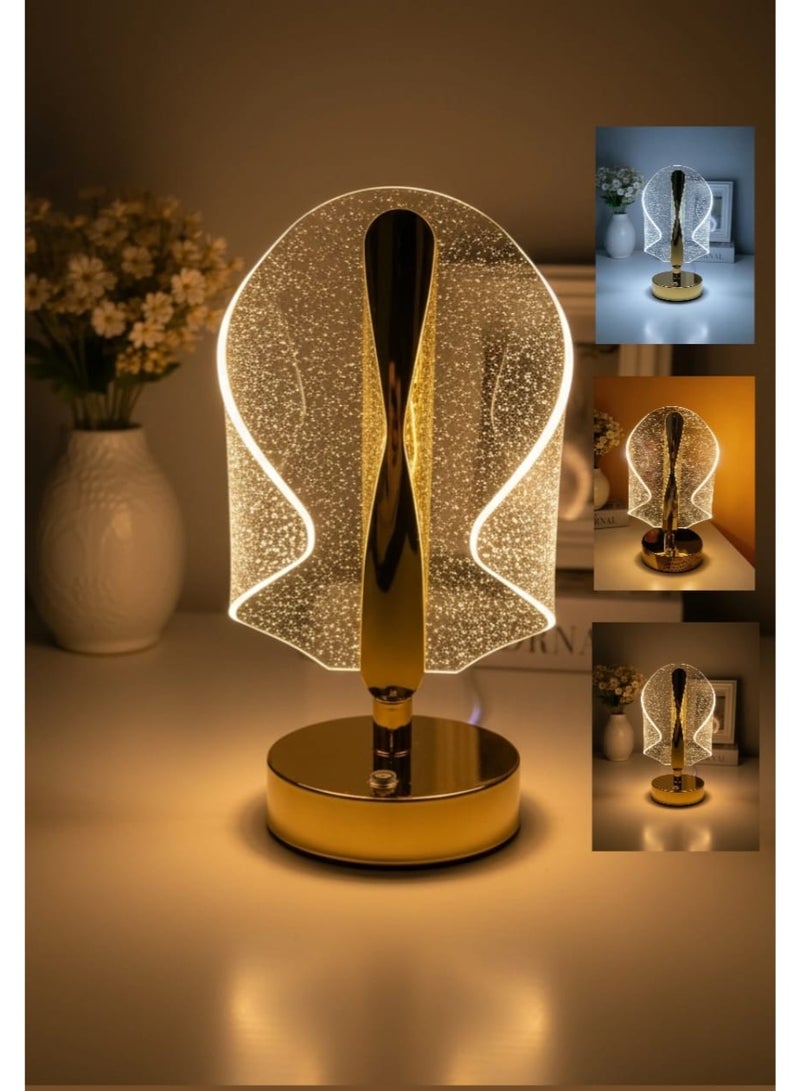 مصباح طاولة LED عصري لديكور المنزل بقاعدة ذهبية وغطاء زجاجي شفاف، إضاءة ليلية دافئة - Image 3