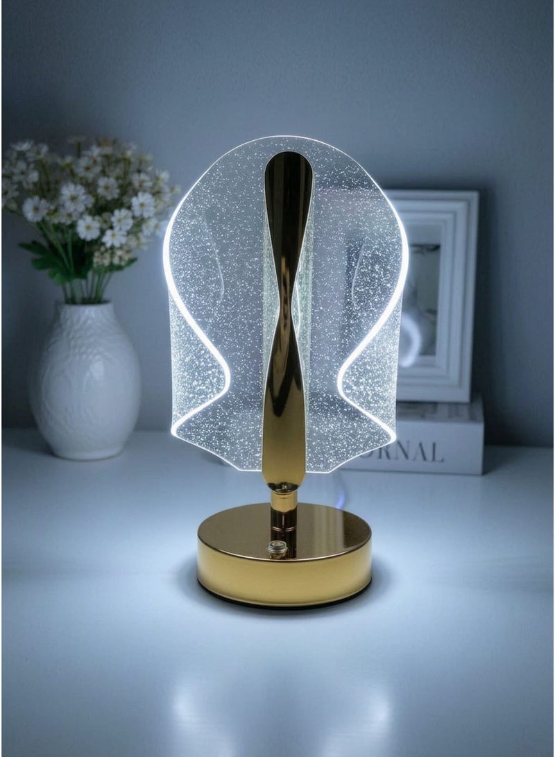 مصباح طاولة LED عصري لديكور المنزل بقاعدة ذهبية وغطاء زجاجي شفاف، إضاءة ليلية دافئة - Image 2