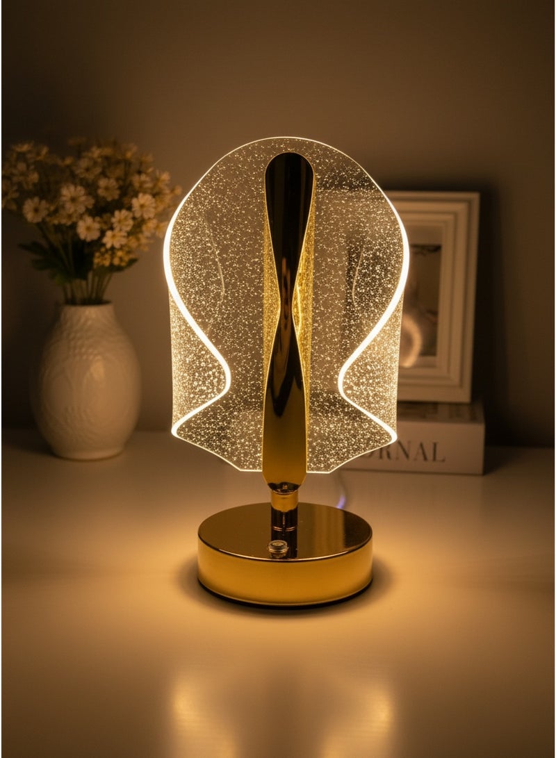 مصباح طاولة LED عصري لديكور المنزل بقاعدة ذهبية وغطاء زجاجي شفاف، إضاءة ليلية دافئة - Image 4