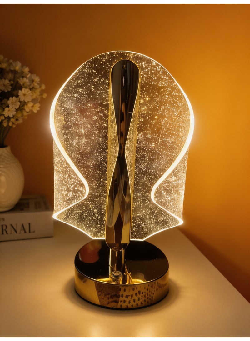 مصباح طاولة LED عصري لديكور المنزل بقاعدة ذهبية وغطاء زجاجي شفاف، إضاءة ليلية دافئة - Image 1