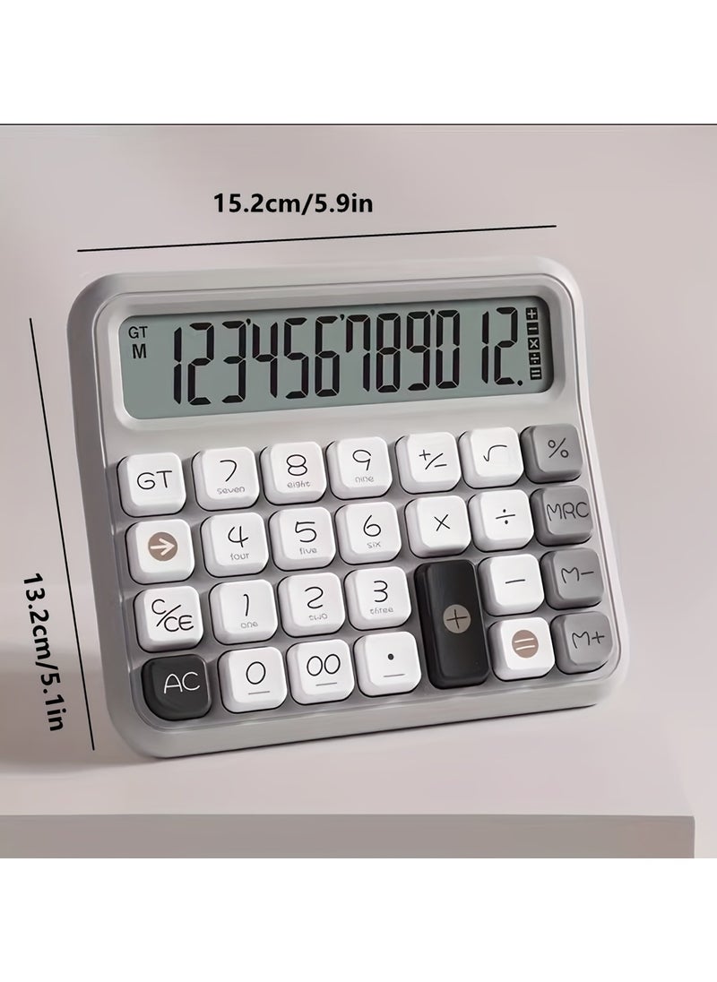 Gates - 12-Digit Calculator with LCD Display - Stylish Gray & White, Flexible Keyboard for Financial & Accounting Use, Cute Large Screen Mechanical Keypad for Office - Image 1