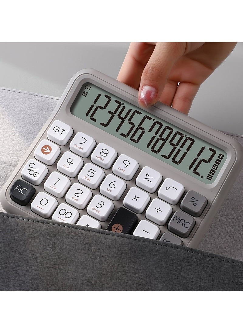 Gates - 12-Digit Calculator with LCD Display - Stylish Gray & White, Flexible Keyboard for Financial & Accounting Use, Cute Large Screen Mechanical Keypad for Office - Image 1