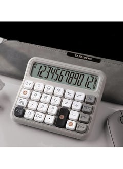 12-Digit Calculator with LCD Display - Stylish Gray & White, Flexible Keyboard for Financial & Accounting Use, Cute Large Screen Mechanical Keypad for Office