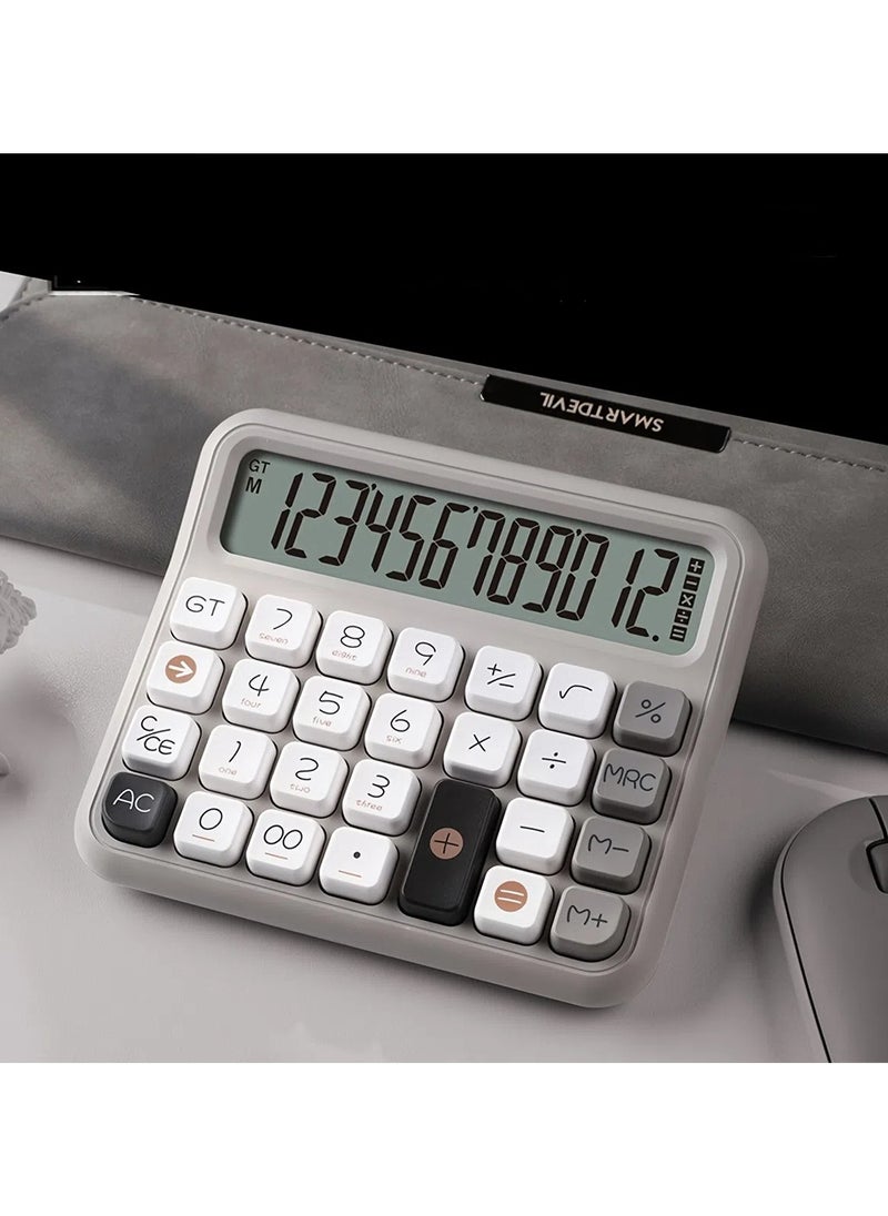 Gates - 12-Digit Calculator with LCD Display - Stylish Gray & White, Flexible Keyboard for Financial & Accounting Use, Cute Large Screen Mechanical Keypad for Office - Image 1