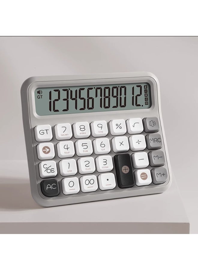 Gates 12-Digit Calculator with LCD Display - Stylish Gray & White, Flexible Keyboard for Financial & Accounting Use, Cute Large Screen Mechanical Keypad for Office - Image 1