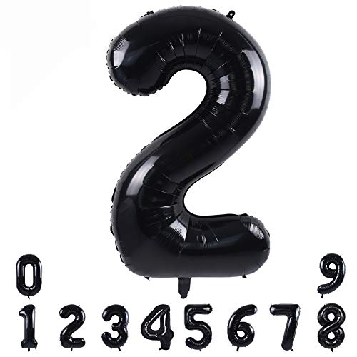 TONIFUL 40 Inch Black Large Numbers Balloons 0-9,Number 2 Digital 2 Helium Balloons,Foil Mylar Big Number Balloons for Birthday Party Supplies Decorations - Image 1