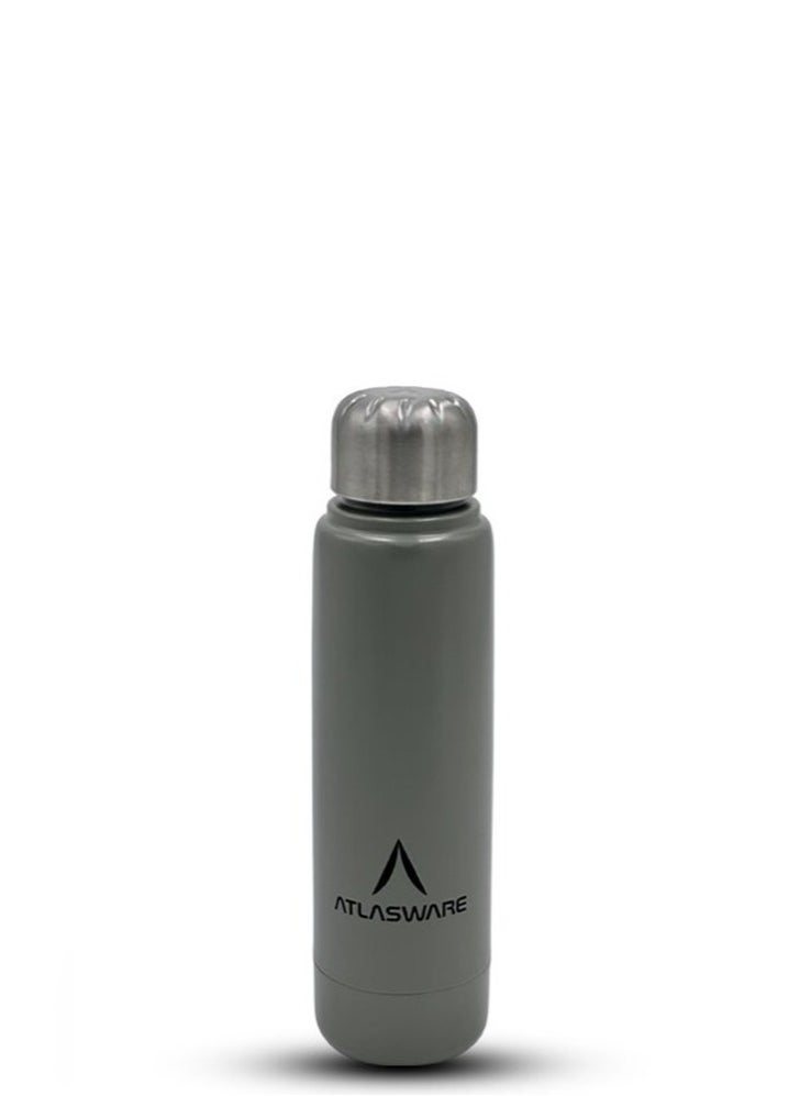Atlasware - Water Bottle with a Capacity of 220 ml, Stainless Steel Water Bottle that keeps Cold for 30 Hours and Keeps Heat for 8 Hours, Grey - Image 1
