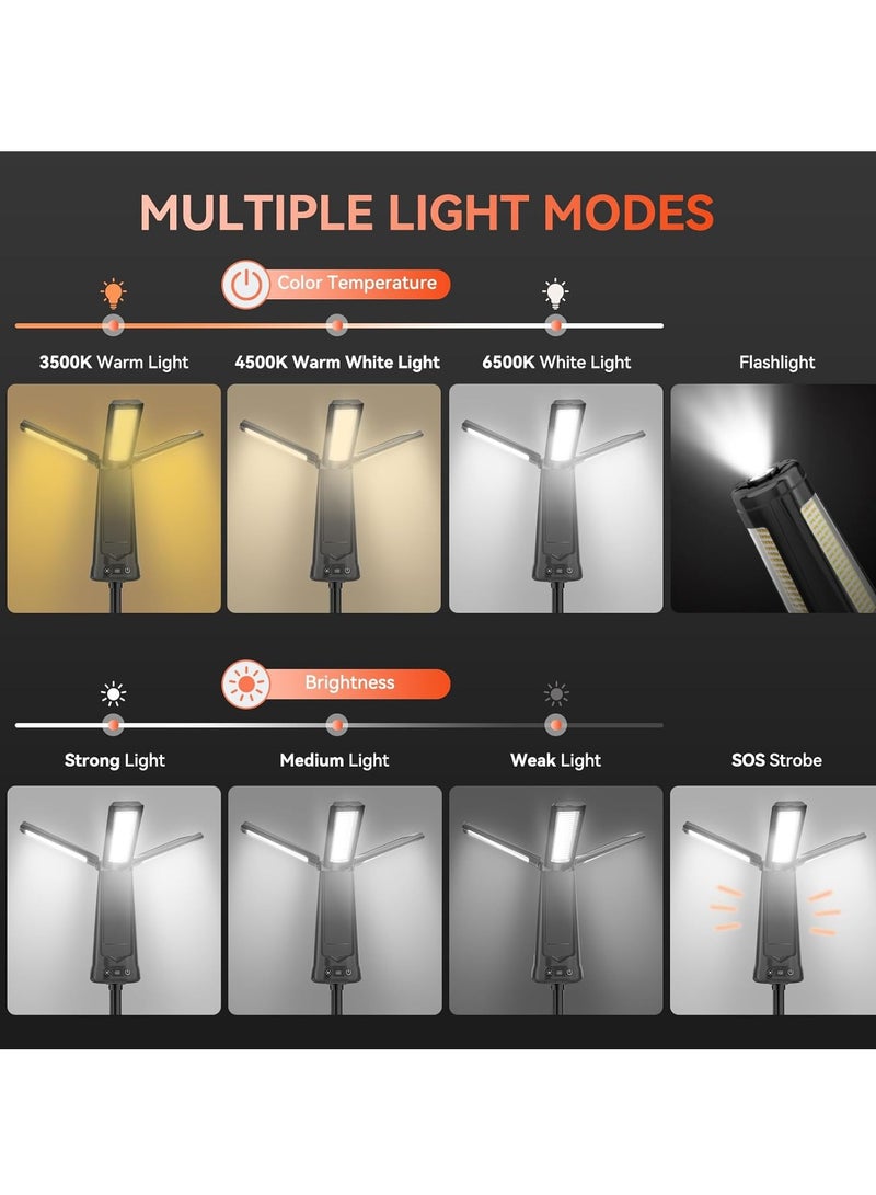 بلو فاير مصباح تخييم متنقل مع حامل - إضاءة ليد قابلة للشحن 10000 مللي أمبير، مقاوم للماء، ثلاث لوحات دوارة (180° رأسيًا و270° أفقيًا)، 3 مستويات سطوع و4 أوضاع إضاءة، شحن USB-C، مثالي للتخييم، التنزه، الصيد، والطوارئ - Image 3