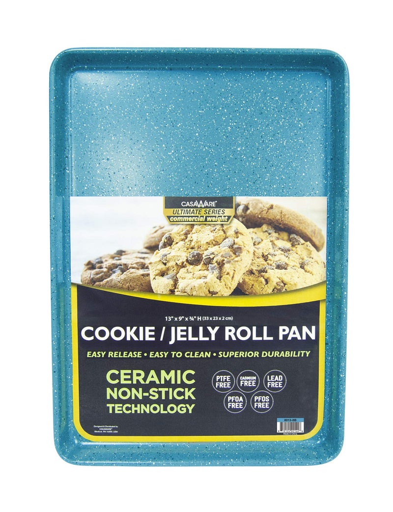 casaWare 13 x 9 x 1Inch Ultimate Series Commercial Weight Ceramic NonStick Coating CookieJelly Roll Pan Blue Granite