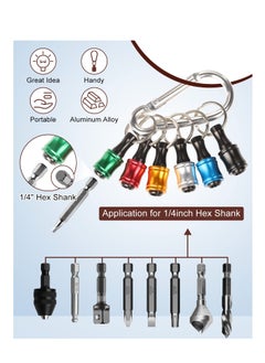 SYOSI 1/4 inch Hex Shank, Aluminum Alloy Screwdriver Bits Holder, Light-weight Quick-change Extension Bar Keychain Drill Screw Adapter Change Portable, Versatile Compatibility (6 pcs with Silver Carabiner)  - Image 2