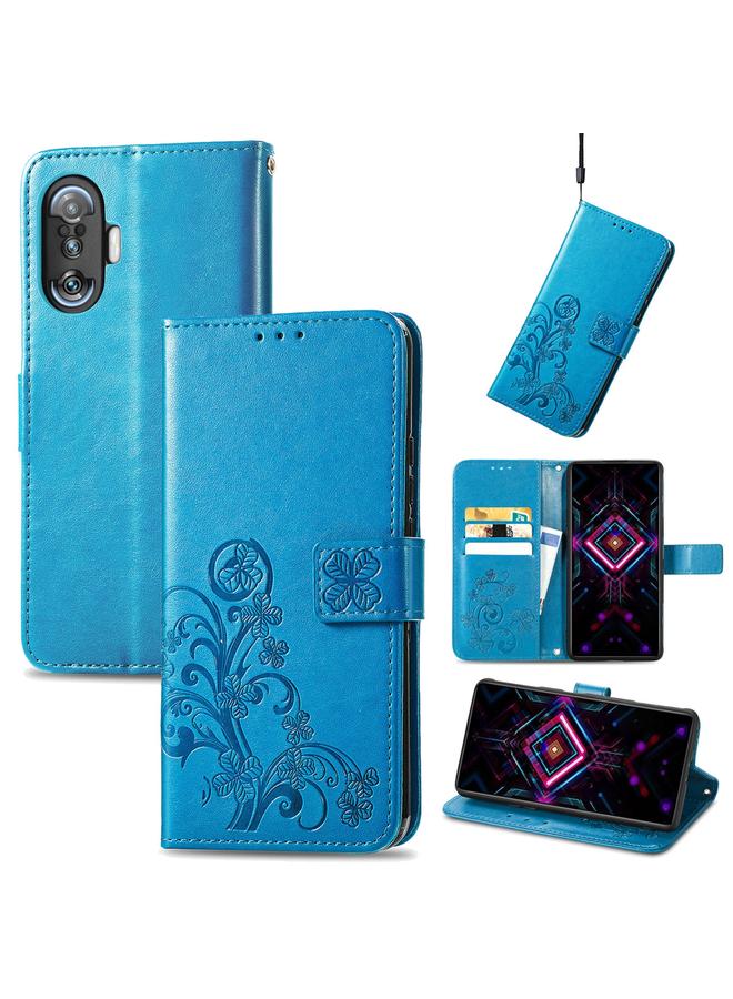 The Bros Case For Xiaomi Redmi K40 Gaming /Poco F3 GT Four-leaf Clasp Embossed Buckle Mobile Phone Protection Leather Case with Lanyard & Card Slot & Wallet & Bracket Function