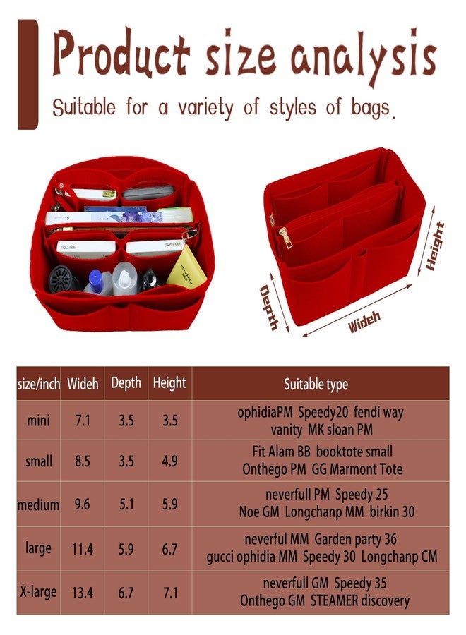 Lckaey organizer insert for Speedy 30 HandBag Compatible with more brand Tote Bag protective insert Y095crimson-L - Image 4