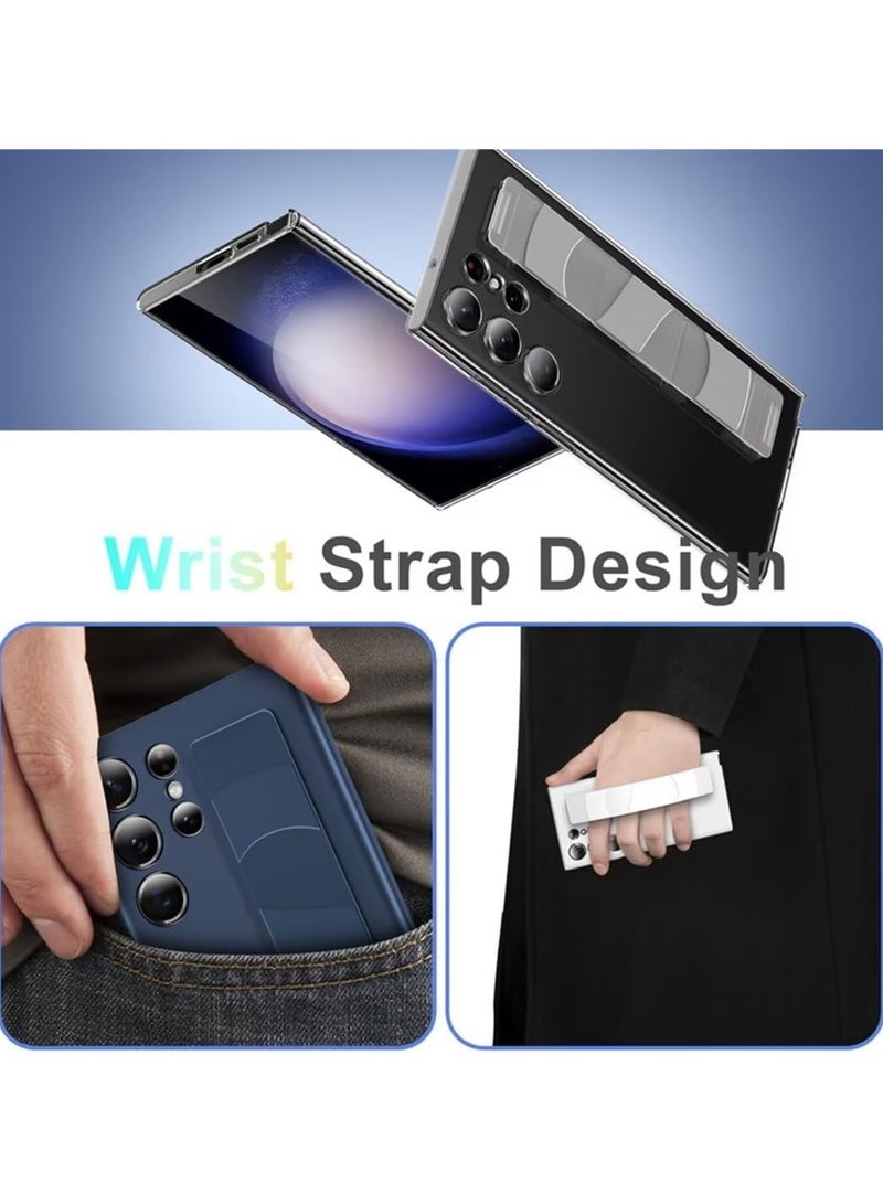 Silicone Wrist Strap Kickstand Holder Stand Wristband Elastic Band Armor Cover for Women Men,PC Anti-Scratch Ultra Slim Shockproof For Samsung Galaxy S25 Ultra Case - Clear - Image 4