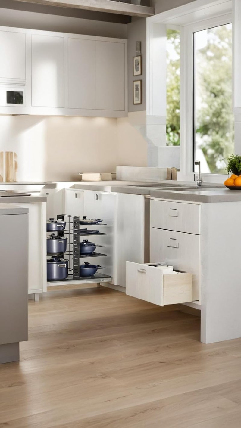 Honwor Kitchen Cabinet Organizer Rack, 8-Layer Double-Sided Space Saving Stand with Adjustable Dividers, Iron Wire Black - Efficient Storage Solution for Pots and Pans - Image 5