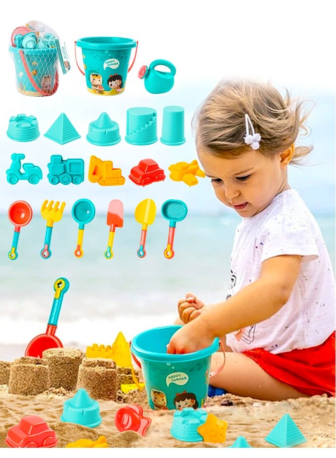 Sand kids 18-Pieces Beach play Toys With Mesh Bag,Including Spoon, Kettle, Bucket, Shaping Module, Shovel,Summer Outdoor Toy. Suitable for boys girls children - Image 1