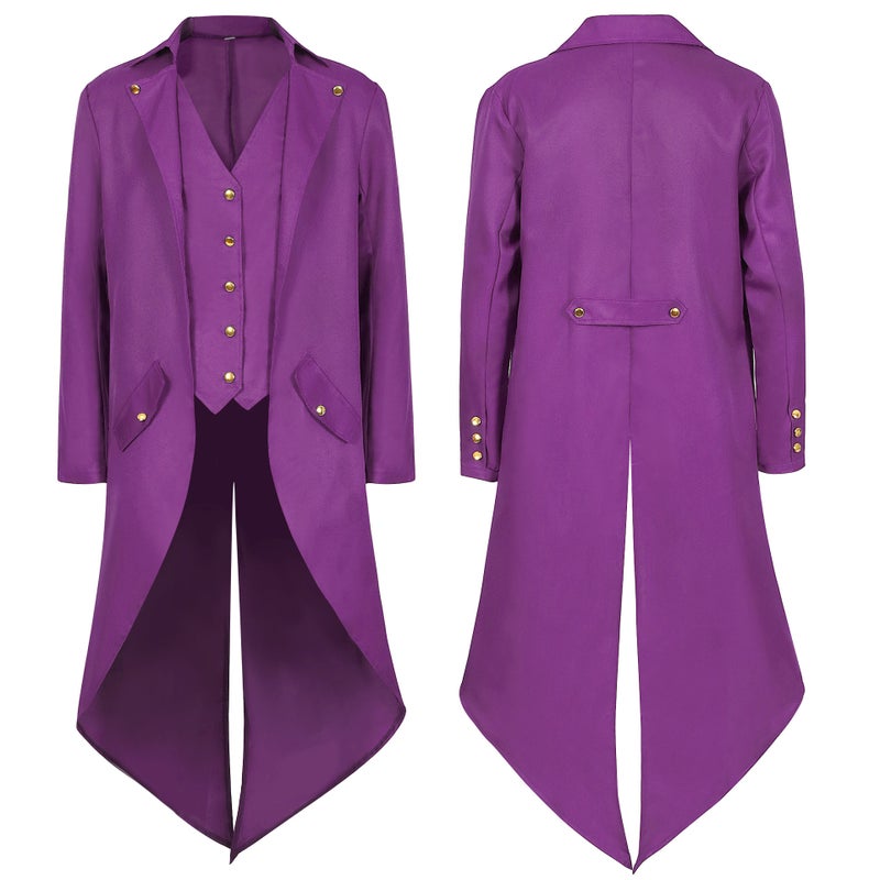 Vintage Steampunk Tailcoat Cosplay Party Costume Purple - Image 1