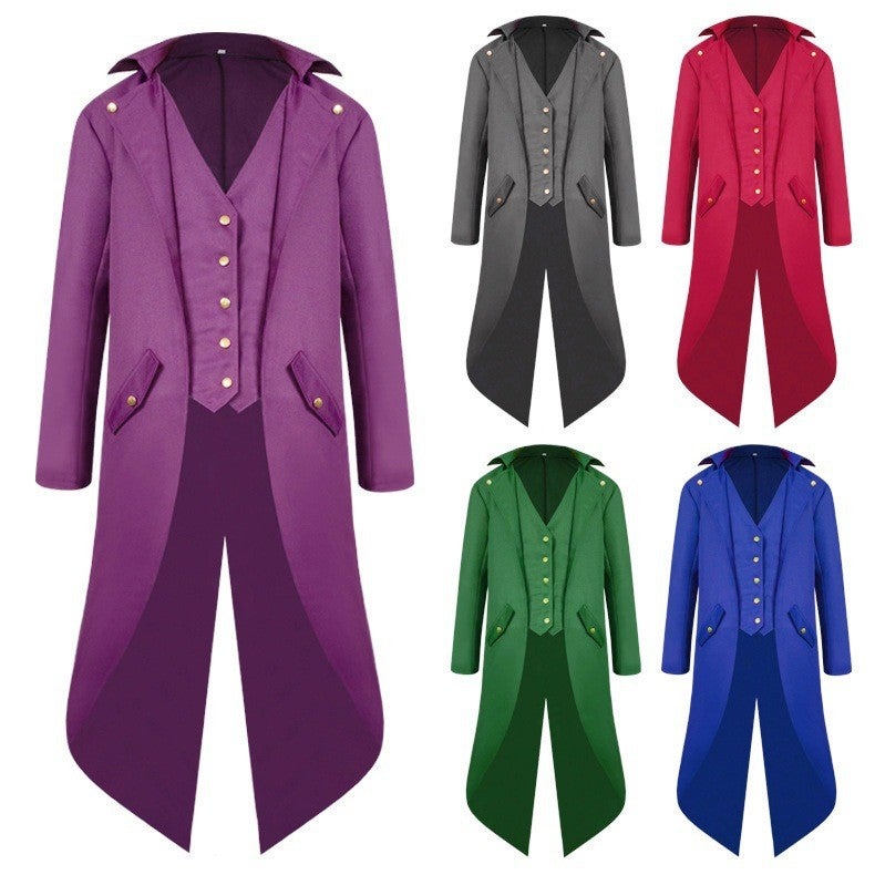 Vintage Steampunk Tailcoat Cosplay Party Costume Purple - Image 5