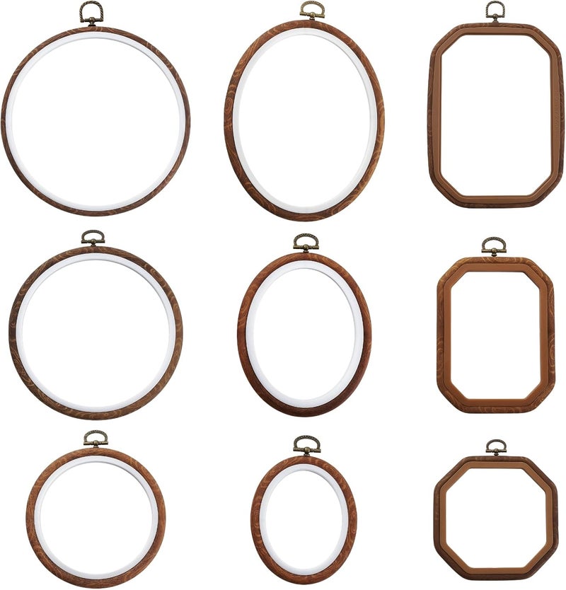 Generic Vintage Cross Stitch Frames, 9-Piece DIY Set, Assorted Shapes, Octagon, Round, Oval, Rectangle, Embroidery Decor - Image 1