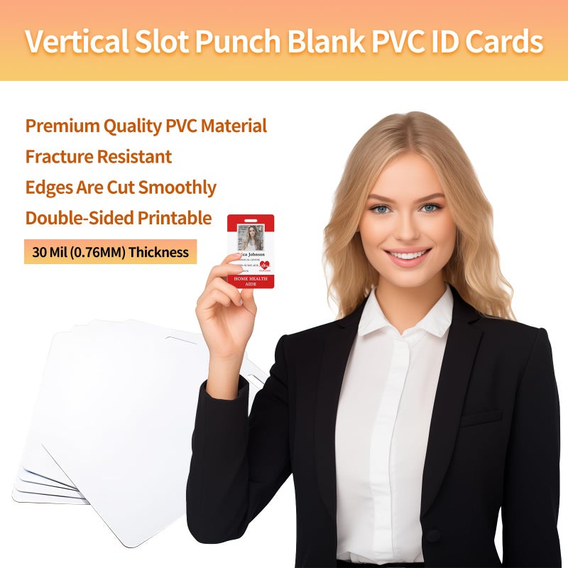 Klmnduo 20 Pack Premium Blank PVC Cards with Slot Punch on Short Side - CR80 30mil Vertical Slot Punch Blank Credit Cards for ID Badge Card Printers - Graphic Quality PVC Cards for Business Office - Image 2