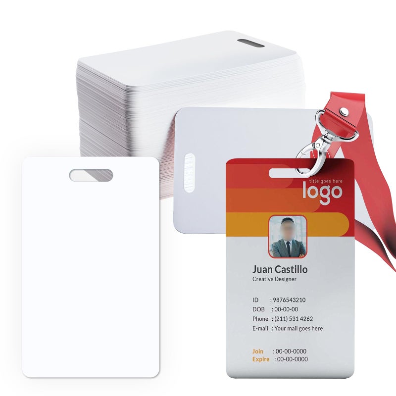 Klmnduo 20 Pack Premium Blank PVC Cards with Slot Punch on Short Side - CR80 30mil Vertical Slot Punch Blank Credit Cards for ID Badge Card Printers - Graphic Quality PVC Cards for Business Office - Image 1