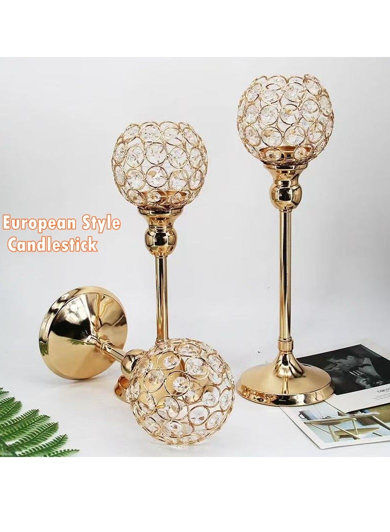 3Pcs Crystal Candle Holder Gold Tealight Candlestick Decor Wedding Table Decoration Candleholders  - Image 1
