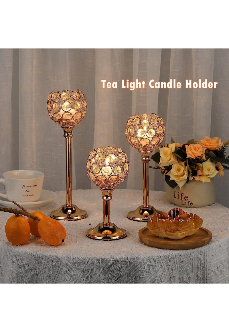 3Pcs Crystal Candle Holder Gold Tealight Candlestick Decor Wedding Table Decoration Candleholders  - Image 2