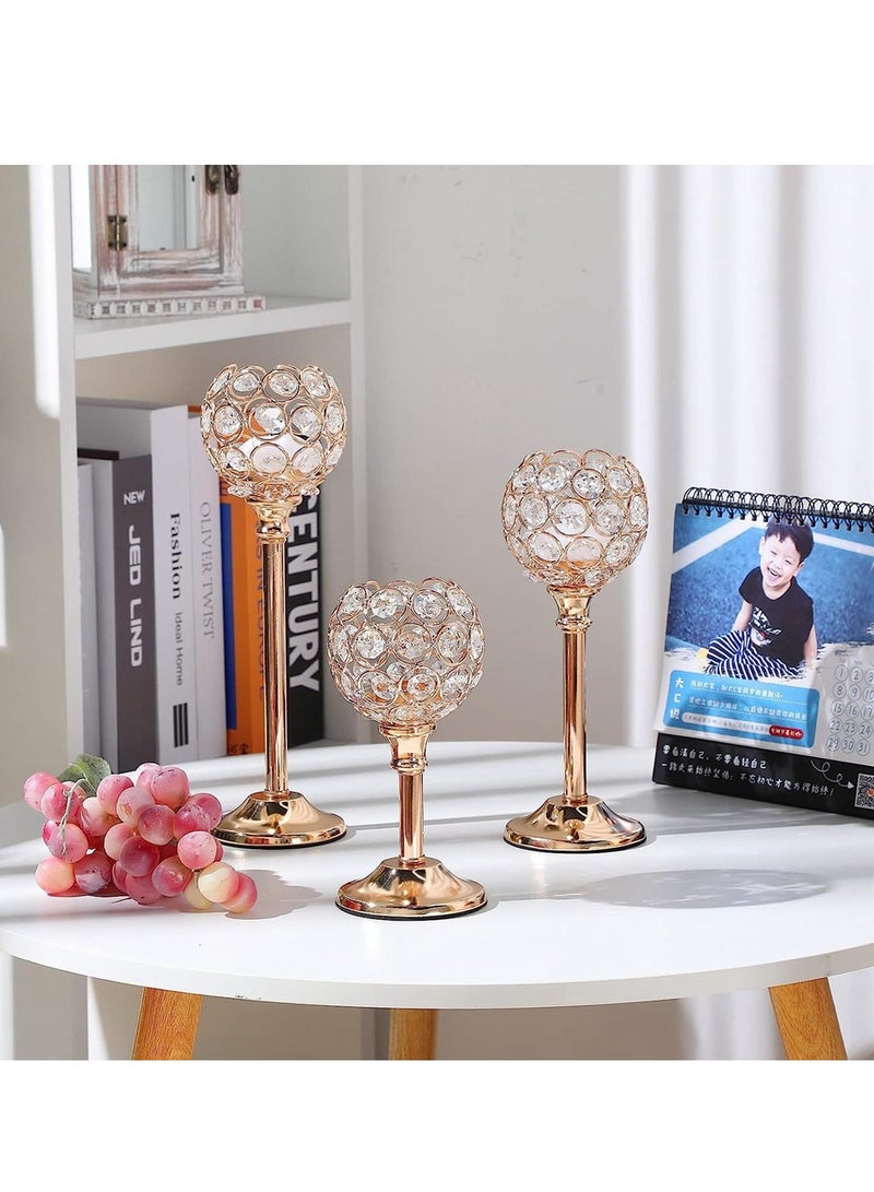3Pcs Crystal Candle Holder Gold Tealight Candlestick Decor Wedding Table Decoration Candleholders  - Image 4