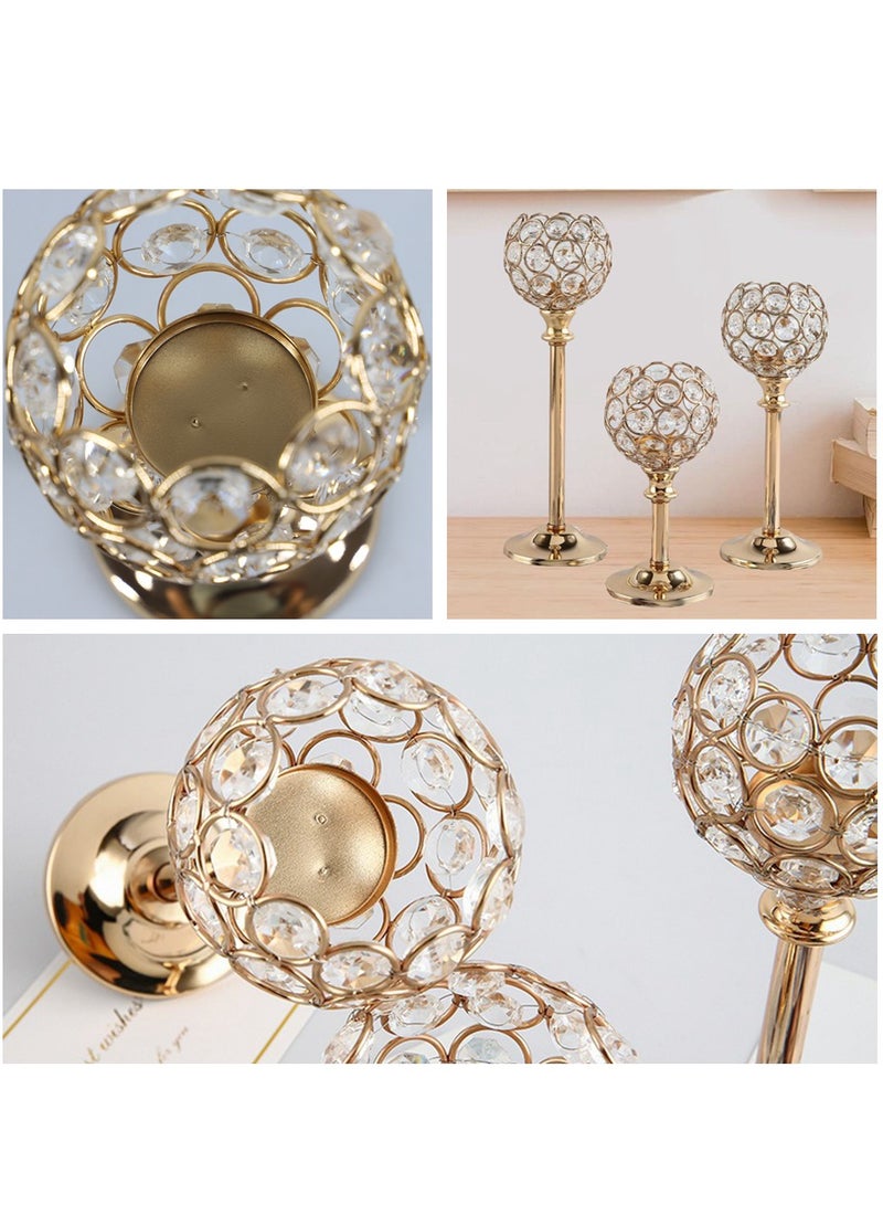 3Pcs Crystal Candle Holder Gold Tealight Candlestick Decor Wedding Table Decoration Candleholders  - Image 5