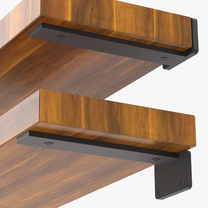 NEODROP NEODROP 6 Pack 12 Inch Floating Shelf Brackets Heavy Duty Hidden Wall LBrackets for Kitchen Fireplace Mantels Bookshelves Floating Shelf Hardware Black Powder Coated Steel  - Image 1