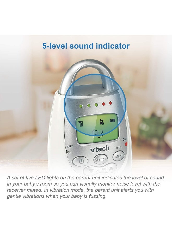 VTech DM221 Audio Baby Monitor with up to 1,000 ft of Range, Vibrating Sound-Alert, Talk Back Intercom & Night Light Loop, White/Silver - Image 2