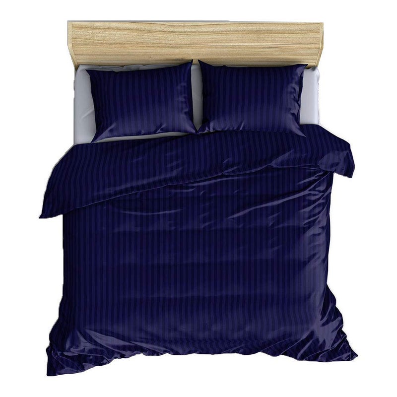 YKC Glace Cotton Satin Striped Plain Color King Size Bedsheet for Double Bed with Two Pillow Covers Navy Blue 90 x 100 Inch - Image 2