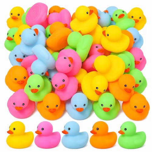 EKisemio 50pcs Mini Rubber Ducks Bath Toys Multicolor Rubber Duckies Bulk Mini Ducks Hiding for Cruise Ship Party Favors Shower Decorations Ducky Themed Pool Squeeze Games Classroom Prize - Image 1