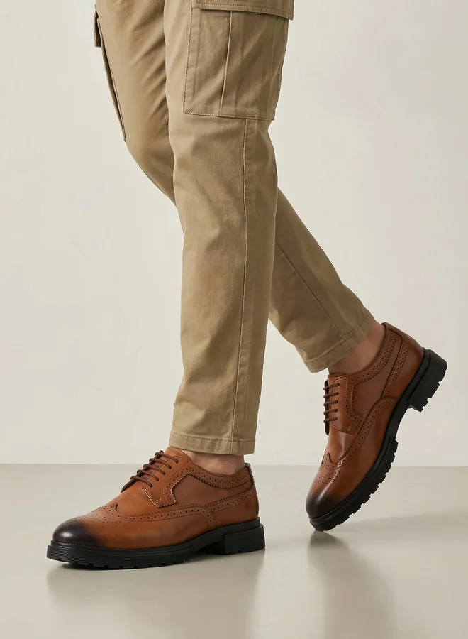 Styli  Brown Chunky Brogue Lace-Up Shoes for Men | Best Price UAE