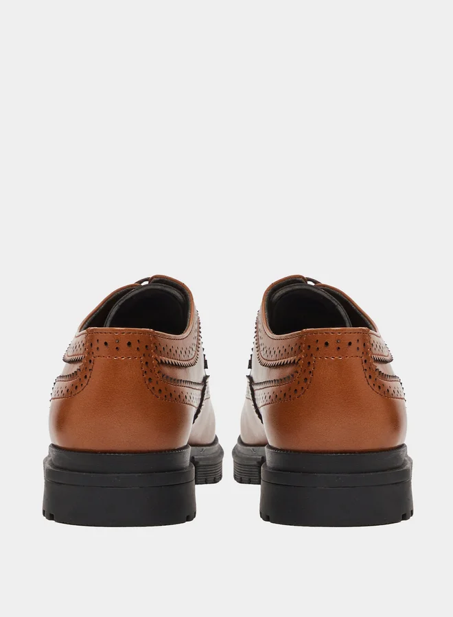 Styli  Brown Chunky Brogue Lace-Up Shoes for Men | Best Price UAE