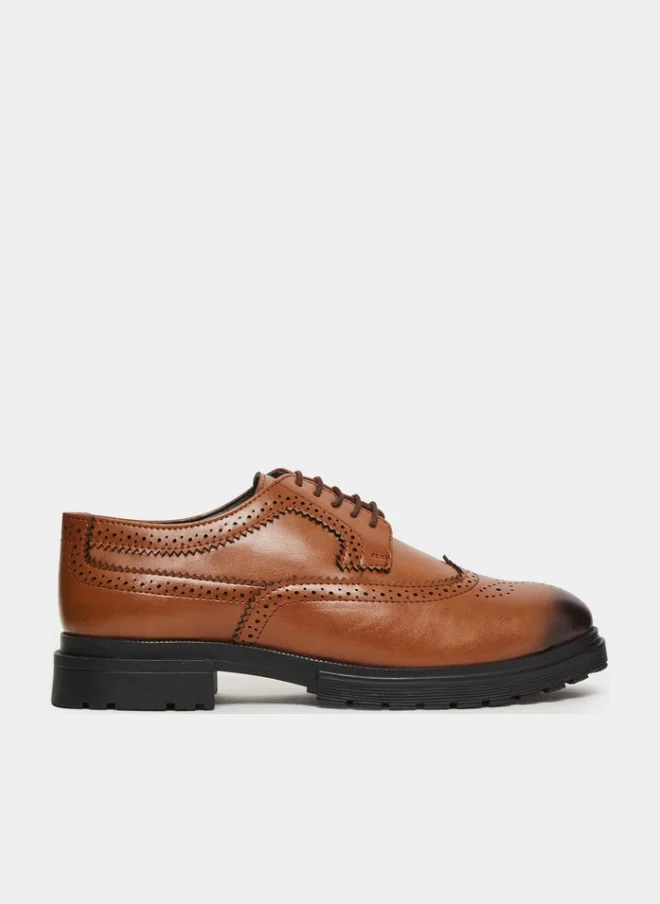 Styli Brown Chunky Brogue Lace-Up Shoes