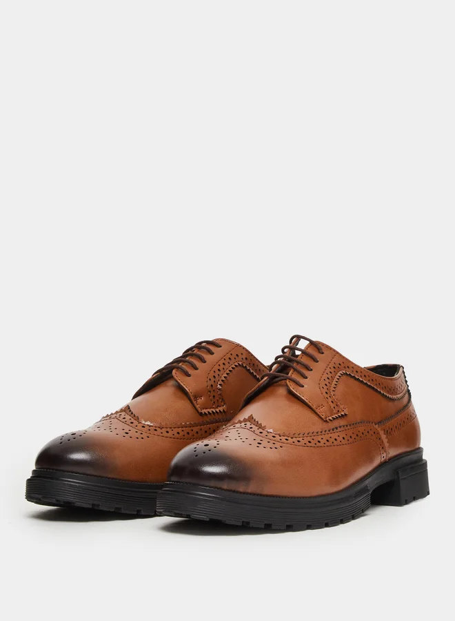 Styli Brown Chunky Brogue Lace-Up Shoes