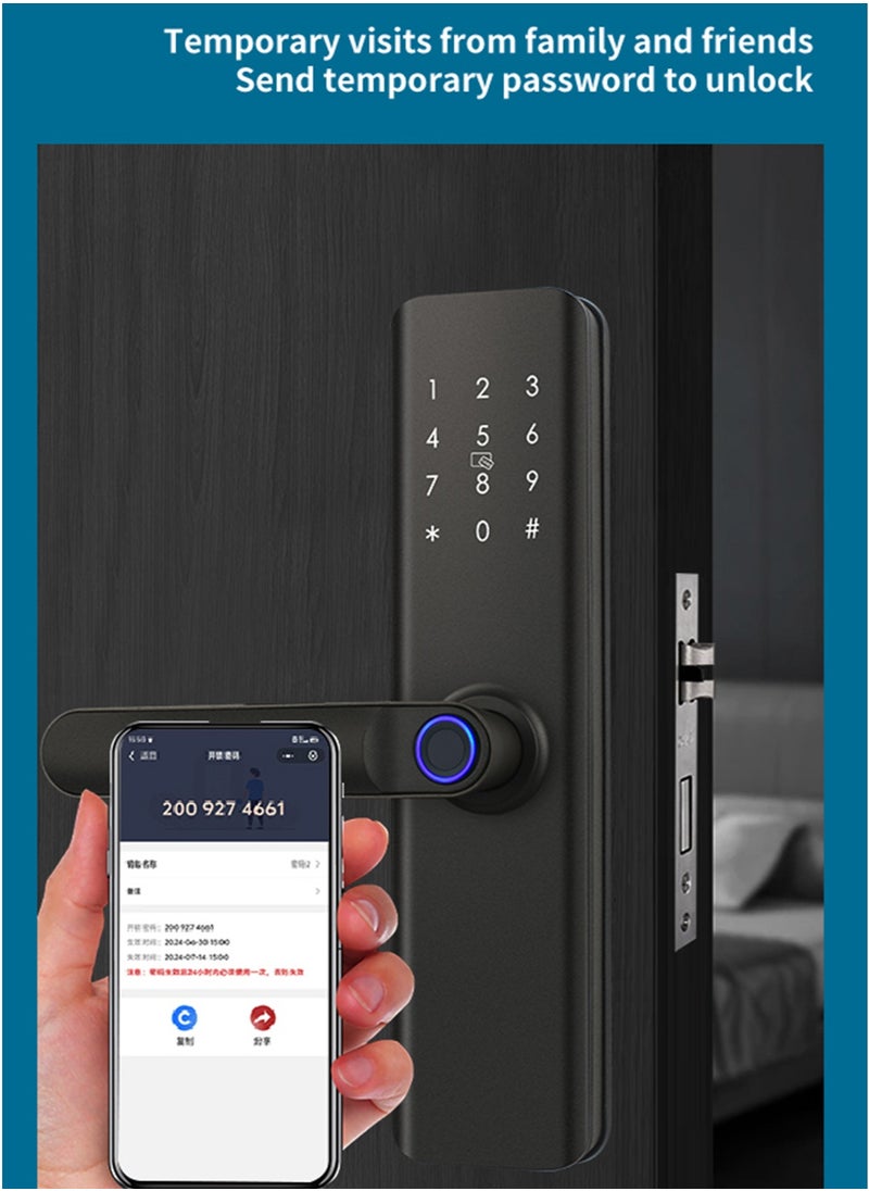 WiFi Smart Fingerprint Electronic Door Lock,Fingerprint/Card/Key/Password/Bluetooth, Suitable for Home, Apartment, Office, Hotel