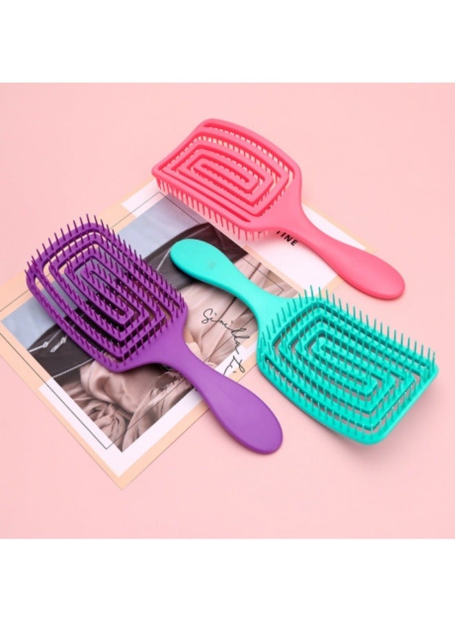 Loquat Hollow Hair Comb Massage Comb Curly Hair Styling Fluffy Comb Hairdressing Tool Green - Image 3