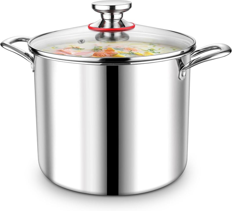 P&P CHEF 10 Quart Tri-Ply Stainless Steel Stockpot, Stock Pot with Visible Lid for Soup Pasta Vegetable, Induction Cooking Pot for All Stoves, Sturdy & Double Handle, Dishwasher Safe - Image 1