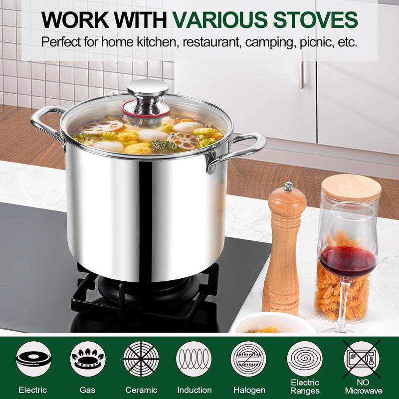 P&P CHEF 10 Quart Tri-Ply Stainless Steel Stockpot, Stock Pot with Visible Lid for Soup Pasta Vegetable, Induction Cooking Pot for All Stoves, Sturdy & Double Handle, Dishwasher Safe - Image 5