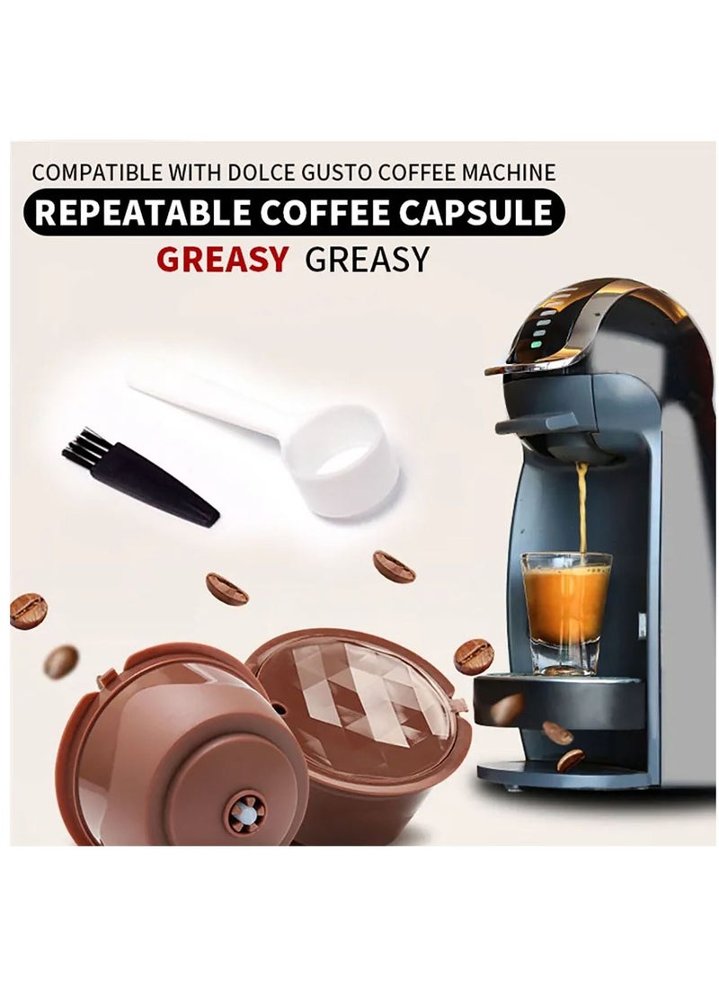 Generic كبسولات قهوة قابلة لإعادة الاستخدام مكونة من 4 قطع كوب فلتر كبسولة القهوة لماكينة القهوة دولتشي غوستو مع ملعقة وفرشاة  - Image 4