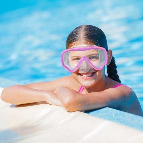 RUIGAO Kids Swim Goggles, Diving Mask Neoprene Padded No Hair Pull Strap，Pink Goggles with Nose Cover for Girls - Image 5